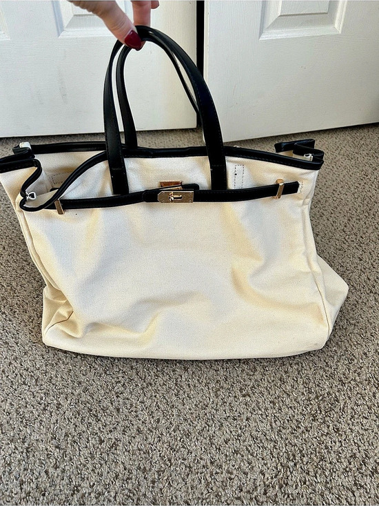 Anthropologie Handbags - Anthropologie Canvas Tote in cream & Black